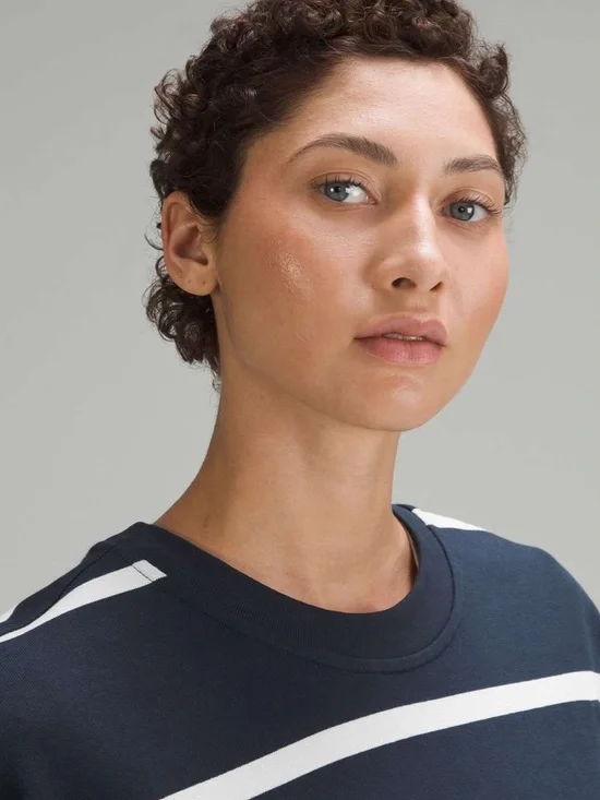 lululemon athletica True Navy and Antique White Striped Cropped Crew Sweater - Picture 4 of 8